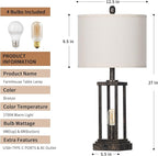 27" Tall Farmhouse Table Lamps with Night Light, Bronze Industrial End Table Lamp for Living Room, Rustic Bedside Lamps Set of 2 with USB C+A Ports & AC Outlet, Vintage Bedroom Lamp for Nightstand