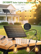 luckystyle 200FT Solar String Lights Outdoor Waterproof 2200K with Remote & USB Charging, 72+4 LED Shatterproof Bulbs, Dimmable & Timable, 3 Light Modes, Long Last for Garden,Patio, Backyard, Camping