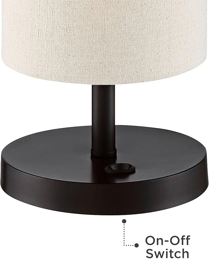 360 Lighting Heyburn 20" High Modern Accent Hotel Style Table Lamp with USB Charging Ports A+C and AC Power Outlet in Base Dark Bronze Oatmeal Cylinder Shade for Living Room Desk Bedroom House