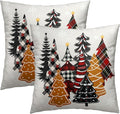 Christmas Trees Pillow Covers 20x20 Inch, Gingerbread Black Red Plaid Xmas Tree Decorative Pillowcases Double Sides Printed Square Cushion Cover for Couch Sofa Home Decor Set of 2