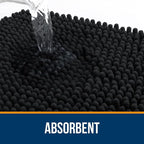 OLANLY Bathroom Rugs 24x16, Extra Soft Absorbent Chenille Bath Rugs, Rubber Backing Quick Dry, Machine Washable Bath Mats for Bathroom Floor, Tub and Shower, Home Decor Accessories, Black