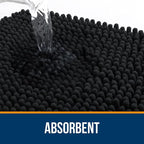 OLANLY Black Bathroom Rug 30x20, Extra Soft Absorbent Chenille Bath Rugs, Rubber Backing Quick Dry, Machine Washable Bath Mats for Bathroom Floor, Tub and Shower, Home Decor Accessories