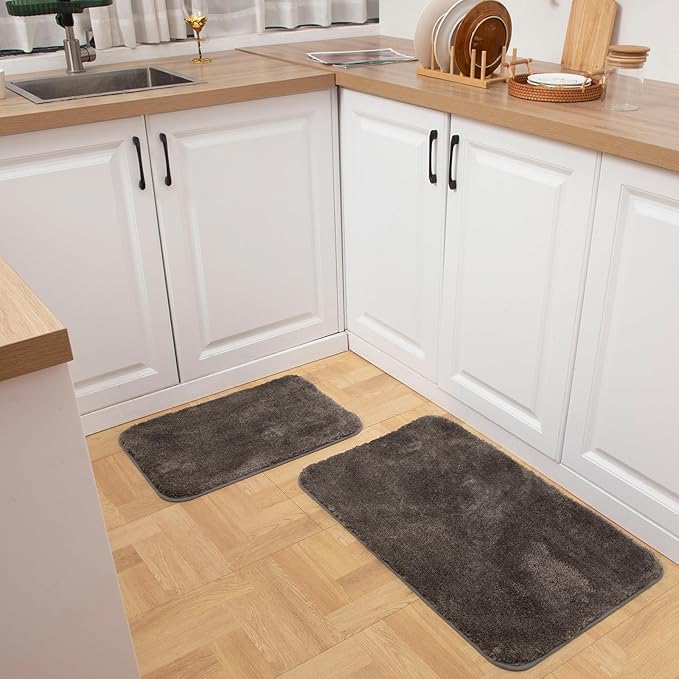 Acsploer Microfiber Bathroom Rugs and Mats Sets 2 Piece,Non-Slip Bath Rugs, Machine Washable Absorbent Bath Mats for Bathroom Floor, Shower (Brown, 16''x24'' Plus 20''x32'')