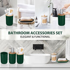 iMucci Bathroom Accessories Set 5Piece Hunter Green Bathroom Sets, Toothbrush Holder, Toothbrush Cup, Lotion Soap Dispenser, Soap Dish and Qtip Holder Bathroom Decor
