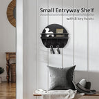 Nekon Key Holder for Wall - 9.8 Inch Apartment Wall Decor with Shelf and 8 Key Hooks, Circular Wood Key Hanger for Home Decor (Black)