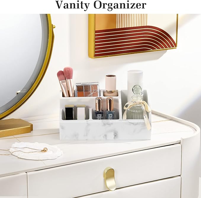 Luxspire Bathroom Counter Organizer, 5 Slot Toothbrush Holder, Marble Bathroom Accessories, Gravel White