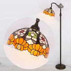 Tiffany Floor Lamp Stained Glass Orange Flower Style Arched Reading Light Gooseneck Adjustable Corner Standing Lamp 12X16X66 Inch for Bedroom Living Room Home Office
