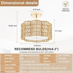 Tbaoinla✿ 13.8＂ Handwoven 3-Light Rattan Ceiling Light | Boho Flush Mount for Bedroom & Nursery, Natural Fiber Basket Light Fixture, Gold Light Fixture