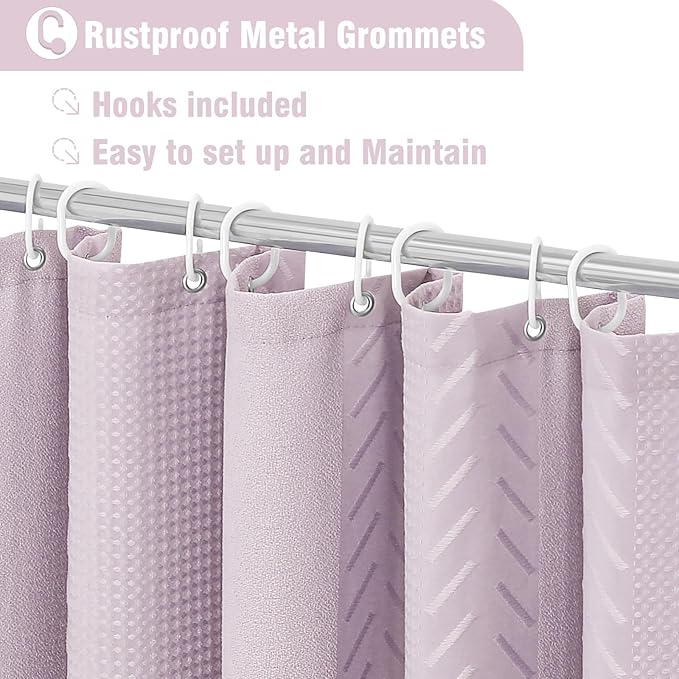 3D Embossed Pattern Shower Curtain, Simple and Chic Pattern Vintage Curtain for Bathroom, Waterproof Fabric Shower Curtains with Hooks, 36 W x 72 H, Lavender