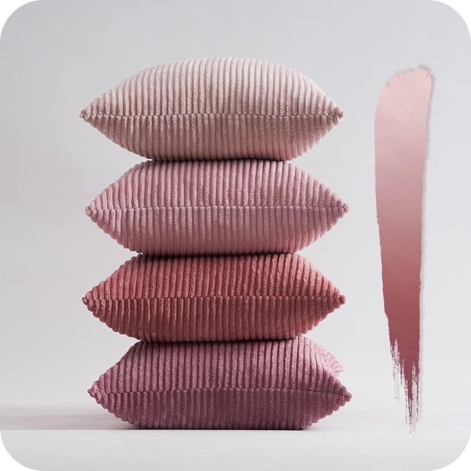 Topfinel Decorative Throw Pillow Covers Cushion Cases, Set of 4 Soft Velvet Modern Double-Sided Designs, Mix and Match for Home Decor, Pillow Inserts Not Included (24x24 inch, Pink)