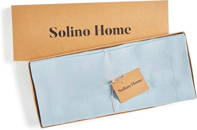 Solino Home Linen Table Runner 90 Inches Long - 100% Pure Linen Ice Water Dining Table Runner 14 x 90 Inch for Christmas, Holiday - Fete