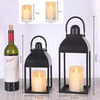 Lanterns Decorative Indoor Outdoor 15" 11" Set of 2 Lantern Decor Black Metal Candle Lanterns with Flameless Candles, Outdoor Lanterns for Porch Patio Wedding Mantle Home Decor
