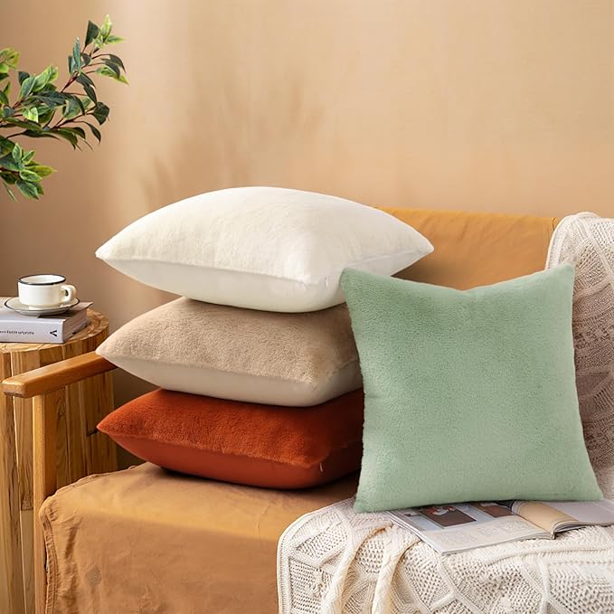Pallene Faux Fur Plush Fall Throw Pillow Covers 20x20 Set of 2, Soft Fluffy Couch Pillow Covers for Living Room, Rust