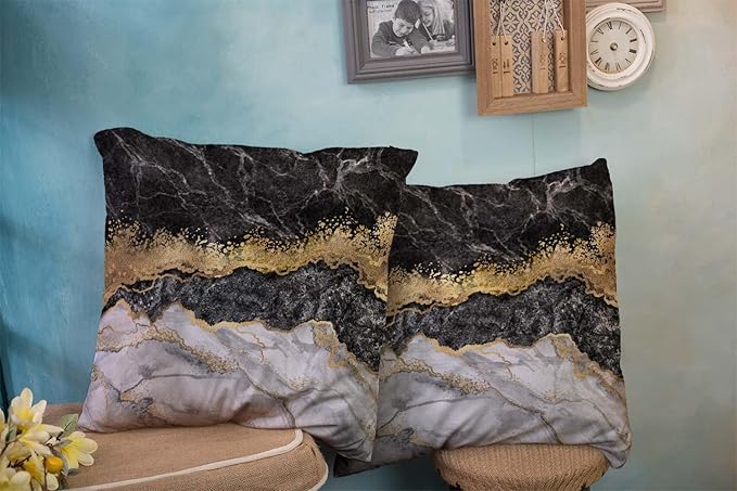 CAPSCEOLL Black Gold and White Grey Art Artwork Contemporary Decorative Gray Home Decorative Throw Pillow Covers Cushion Covers for Bedroom Sofa Living Room 18X18 Inches Set of 2