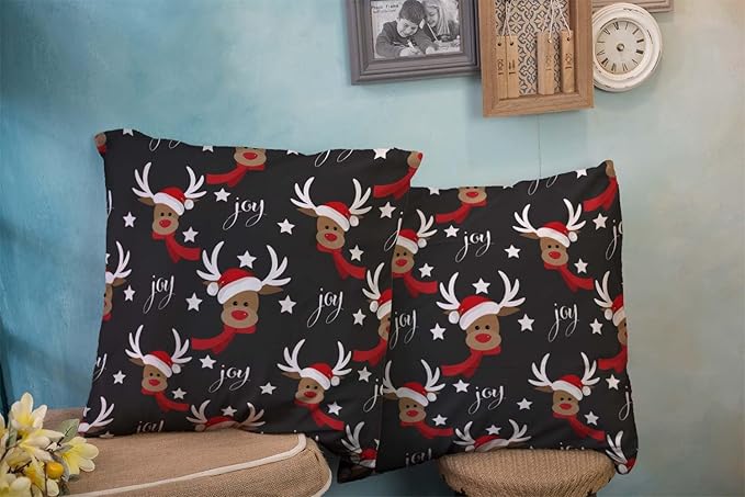 CAPSCEOLL 2PCS Gray Christmas Living Room Pillow Covers 18X18Inch Cute Deer Antlers Christmas and Scarf Snow Star Pillowcover for Bedroom Sofa Living Room Zipper Pillow Cases