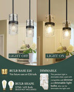 LMS Glass Pendant Lights Kitchen Island, 1-Light Modern Black Pendant Light with Hammered Glass and Rods, Mini Hanging Lighting for Kitchen Island Sink Bathroom Bedroom, LMS-172