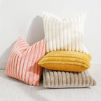 decorUhome Faux Fur Throw Pillow Covers 20x20 Set of 2, Decorative Soft Plush Striped Neutral Couch Euro Pillow Covers with Velvet Back for Sofa, Bed, Living Room Home Decor, Blush Pink