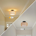 MAYNA 1-Light Boho Flush Mount Ceiling Light, Rattan Chandelier Light Fixture with LED Bulb, Hand-Woven Farmhouse Ceiling Light, Mini Wicker Light Fixture for Bedroom Hallway Entryway