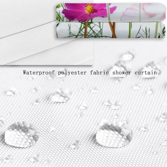 Flower Shower Curtain - Waterproof Bathroom Fabric Shower Curtain, 72" W x 72" L, Cloth with 12 Hooks