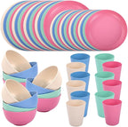 LIYH 48 Pcs Wheat Straw Dinnerware Plates and Bowls Set Dishwasher Safe Unbreakable Light Weight Plates Service for 12 Reusable Dinnerware Set Multicolor Set Dish Set