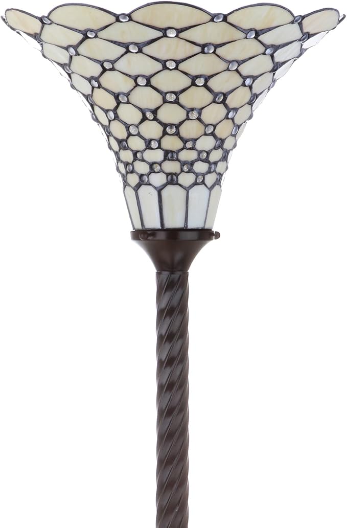 JONATHAN Y JYL8007A White Tiffany-Style 70" Torchiere LED Floor Lamp, Tiffany, Traditional, Art Nouveau Style, Office, Living Room, Family Room, Dining Room, Bedroom, Hallway, Foyer, Bronze