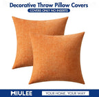 MIULEE Fall Pack of 2 Orange Throw Pillow Covers 16x16 Inch Soft Chenille Pillow Covers for Sofa Living Room Couch Solid Dyed Cases