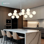 16-Light Globe Sputnik Chandelier, Mid Century Modern Light Fixture Over Table, Chrome Silver Linear Chandeliers for Dining Room and Kitchen Island (Milk White Glass Bubble Shades, 40 Inch)