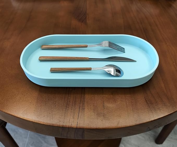 Blue Small Tray (11.8 inch), Oval Tray for Kitchen Counter, Bathtub Bathroom Vanity Items, Countertop Organizer, Coffee Accessory, Bar, Serving Seasoning, Salt and Pepper, Soap, Perfume.