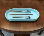 Blue Small Tray (11.8 inch), Oval Tray for Kitchen Counter, Bathtub Bathroom Vanity Items, Countertop Organizer, Coffee Accessory, Bar, Serving Seasoning, Salt and Pepper, Soap, Perfume.