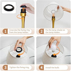 ONEWISH Touch Table Lamp for Bedroom, 3-Way Dimmable Gold Bedside Lamps for Nightstand with Fabric Shade, Desk Lamp for Kids Reading, Home Office