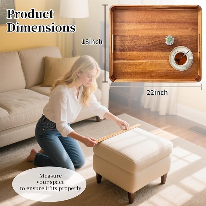 GinSent Wooden Serving Tray with Handles,Rustic Ottoman Tray for Kitchen Counter/Coffee Table/Living Room Decor,Versatile Tray for Party Picnic Barbecue