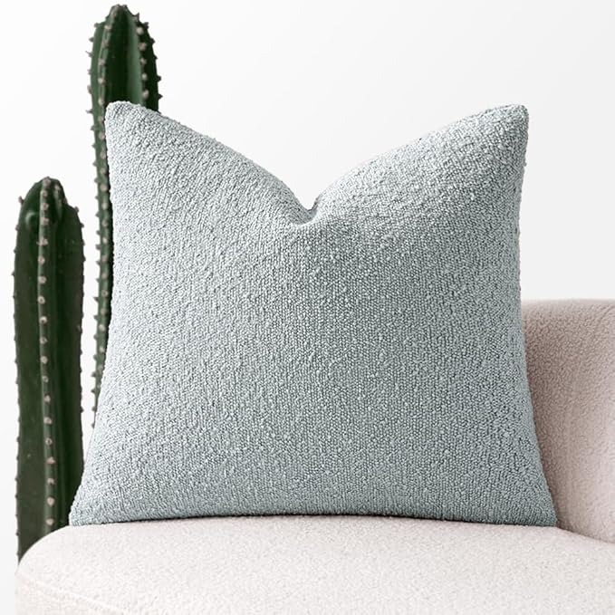 MIULEE Textured Boucle Throw Pillow Cover Light Blue Accent Solid Eruo Sham Pillow Case Decorative Soft Pack of 1 Couch Cushion Chair Sofa Bedroom Livingroom Home Decor,24x24 Inch