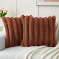 FUTEI Rust Decorative Throw Pillow Covers 16x16 Inch Set of 2, Square Soft Faux Rabbit Fur Big Striped Cushion Cover,Home Decor for Couch Sofa Bed Living Room
