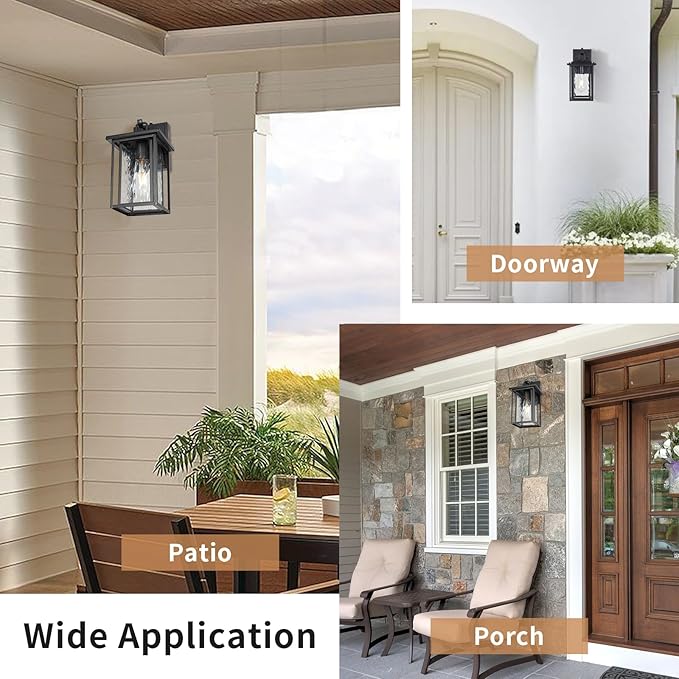 JYZ Dusk to Dawn Outdoor Wall Sconce, 15 Inch Exterior Wall Mount Lantern with Aluminum Frame, Weatherproof Black Porch Light Fixture for Front Door, Garage, Patio, Backyard, Garden JYOWL05-L