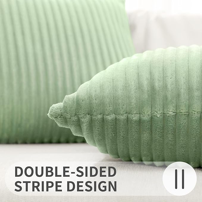 Simmore Decorative Throw Pillow Covers 26x26 Set of 2, Soft Natural Plush Flannel Double-Sided Fluffy Couch Pillow Covers for Sofa Living Room, Sage Green