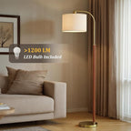 66” Walnut Gold Floor Lamp for Living Room, 1200 Lumens 3-Level Brightness Arc Floor Lamp for Bedroom, Wood Vintage Mid Century Modern Standing Lamp, Adjustable Lampshade, LED Bulb Included