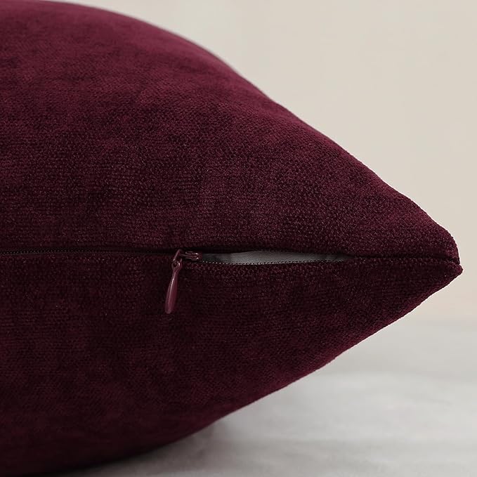 Jeneoo Burgundy Decorative Throw Pillow Covers Soft Chenille Comfy Solid Couch Cushion Case Decor (Set of 2, 16 x 16 Inches)