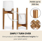 Fox & Fern Adjustable Tall Plant Stand Indoor — 8 to 12 Inch Premium Mid Century Bamboo Plant Stand with Adjustable Width; Plug In Design; Easy to Assemble; Two Heights - For 8, 9, 10, 11 & 12 In Pots