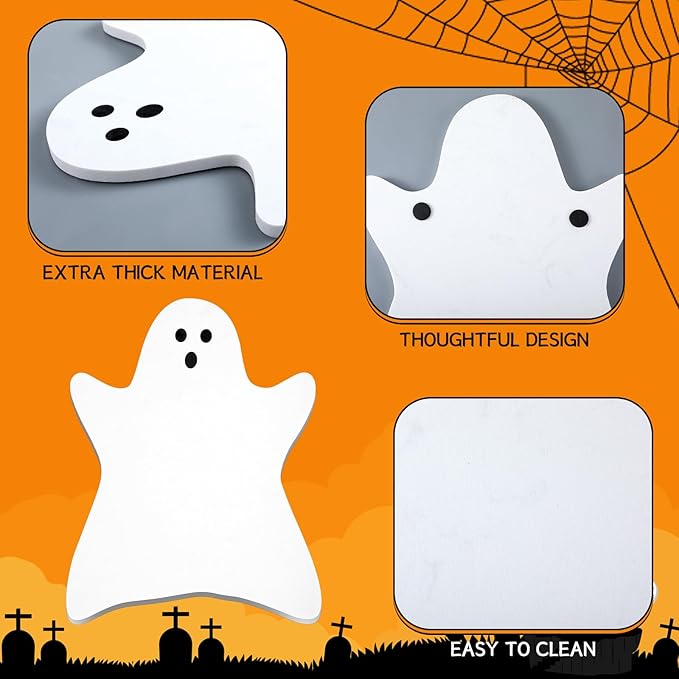 Ghost Marble Cheese Board Charcuterie Cutting Tray Halloween Ghost Marble Serving Decorative for Decoration Charcuterie Kitchen (White)