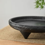 Round Light Wood Serving Tray with 4 Legs,12 Inch Rustic Decorative Tray for Home Decor,Black Footed Pedestal for Countertop, Kitchen, Bathroom, Bedroom (Plants, Candles, Artwork)