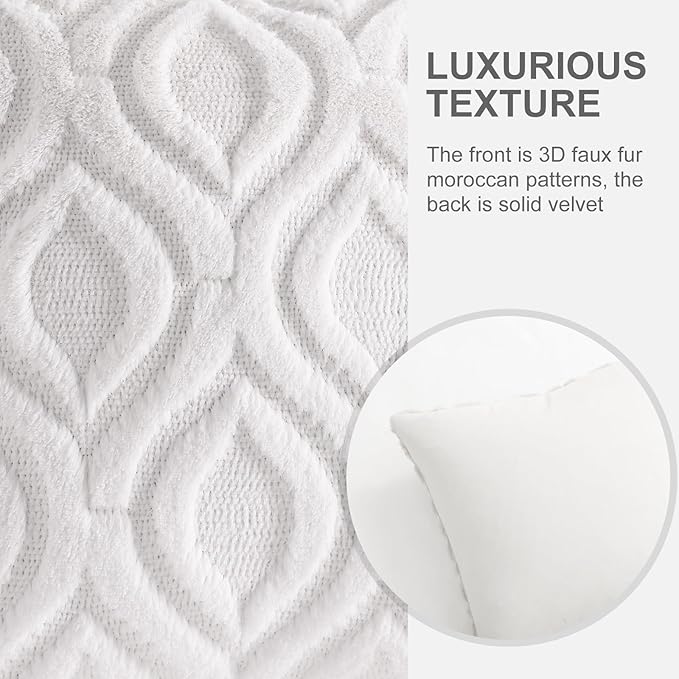 decorUhome Throw Pillow Covers 16x16 Inch Set of 2, Soft Plush Decorative Faux Fur Cream White Solid Couch Pillow Covers, Accent Farmhouse Neutral Square Euro Pillow Cases for Sofa Bed Living Room