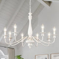 Distressed White French Country Chandelier 8 Lights Rustic Farmhouse Chandelier for Dining Room Light Fixture Candle Pendant Lights Handmade Wood Chandeliers for Living Room Bedrooms Kitchen
