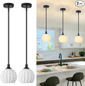 Milk Glass Pendant Lights Kitchen Island 2 Pack, 7.3" Black Modern Pendant Light Fixtures with Rods, Globe Hanging Lighting for Kitchen Sink Bathroom Dining Room, E26 Base