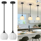 Milk Glass Pendant Lights Kitchen Island 2 Pack, 7.3" Black Modern Pendant Light Fixtures with Rods, Globe Hanging Lighting for Kitchen Sink Bathroom Dining Room, E26 Base