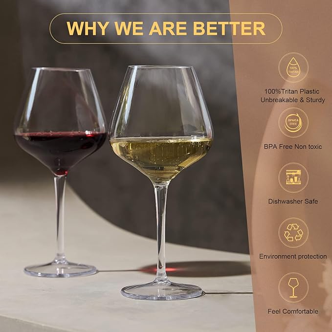 MICHLEY Floating Wine Glasses for Pool 18 OZ Unbreakable Tritan Plastic Stemmed Red Wine Glasses Ideal for Beach Bar Camping Dishwasher Safe, Set of 2