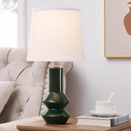 20" Green Ceramic Table Lamp Set of 2-3-Way Dimmable Nightstand Lamps with Pallid Shade for Bedroom Farmhouse Bedside Nightstand Bedside Lamp End Table Lamps (Dark Green)