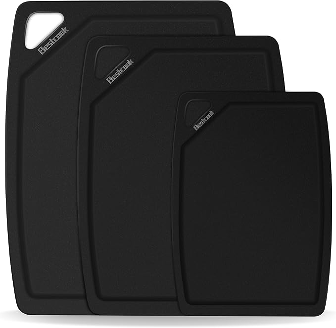 BESTCOOK Wood Fiber Cutting Board Set of 3, Composite Chopping Boards with Juice Groove, Dishwasher Safe, Non-Toxic, BPA-Free, Non-Porous, Non-Slip Feet, Durable for Cutting Meat, Vegetables, Fruit