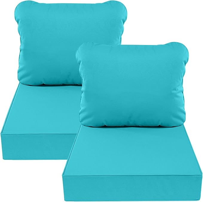 AAAAAcessories Outdoor Deep Seat Cushions, Waterproof, Fade-Resistant Patio Furniture Replacement Cushions, Set of 2, 24" x 24" x 5", Turquoise Blue