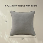Sunbrella Decorative Outdoor Water Repellent Throw Pillows with Inserts, Set of 4, 18" x18" Pillows for Patio, Backyard, Bed, Couch, and Patio Furniture, Cast Shale