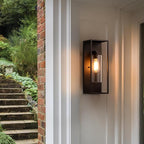mirrea 18" Classic Outdoor Wall Sconce 1 Light in Cylinder Glass Shade and Matte Black Rectangular Metal Frame Waterproof Porch Light Patio Light Pack of 2